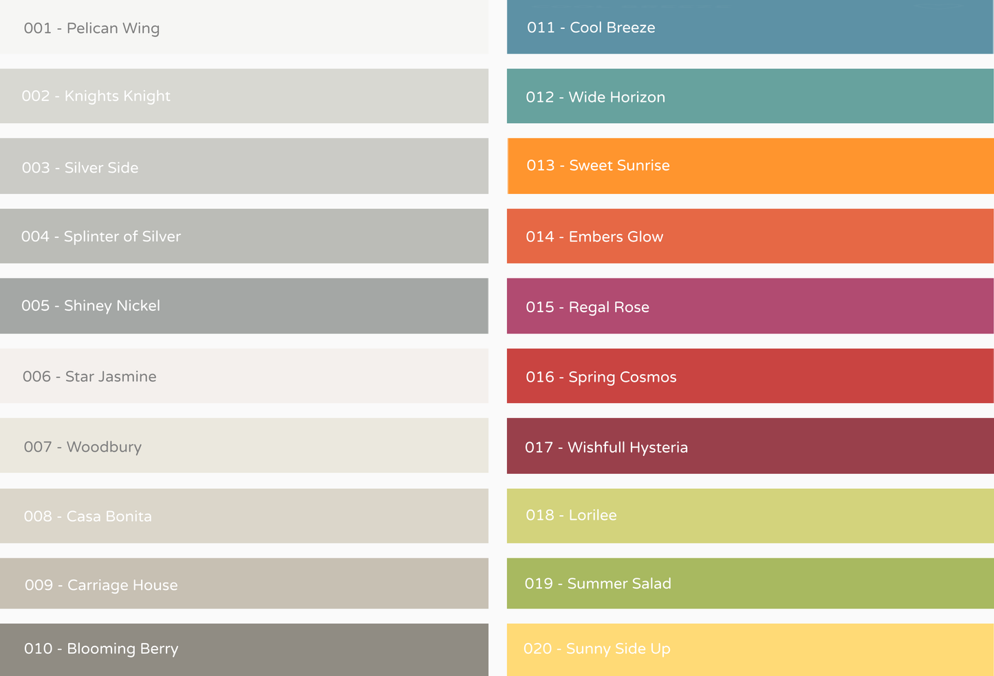 01 Ceiling Light - Colour Swatches