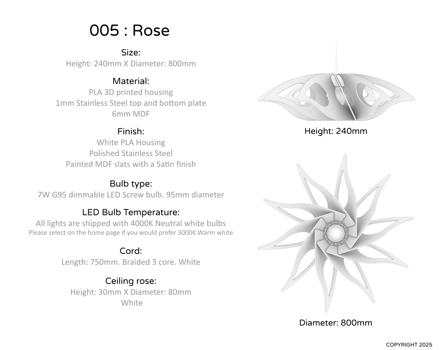 Ceiling Light - Slanted Slats - 005 Rose