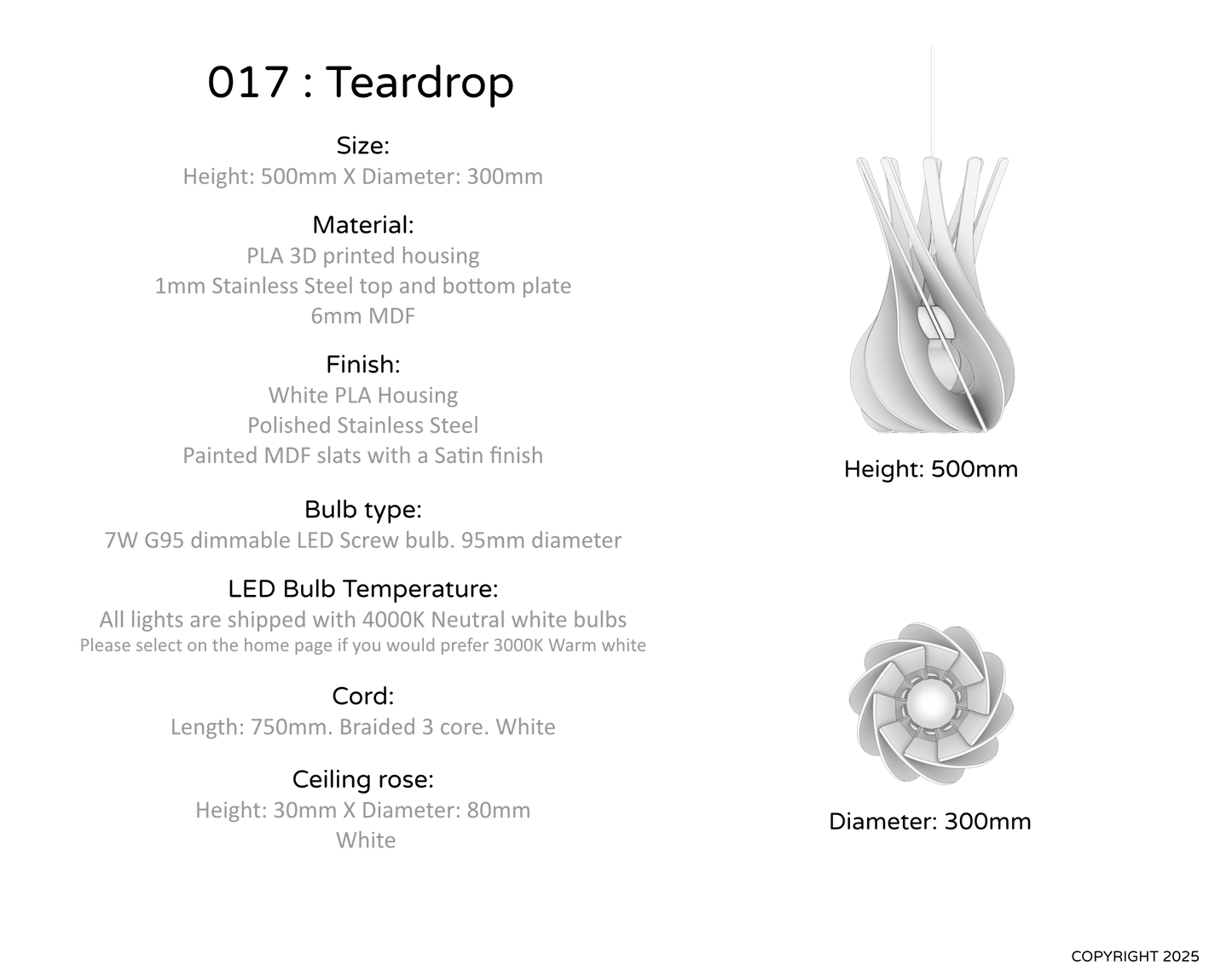 Ceiling Light - Slanted Slats - 017 Teardrop
