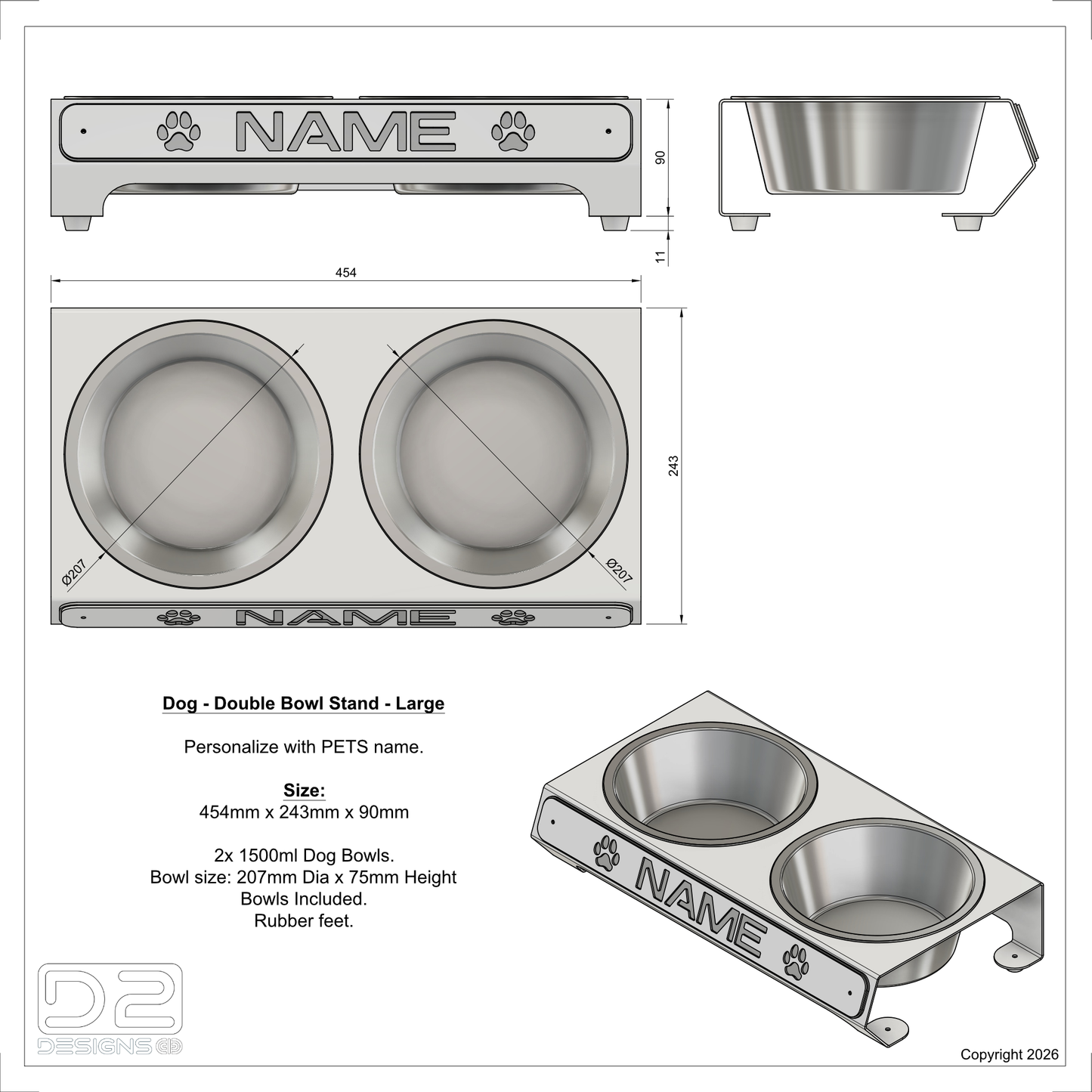 Dog - Personalized Bowl Stand - Large