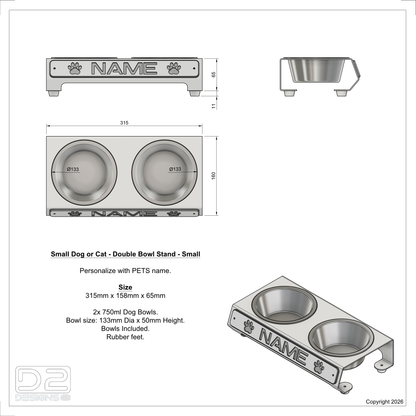 Small Dog/Cat - Personalized Bowl Stand - Small