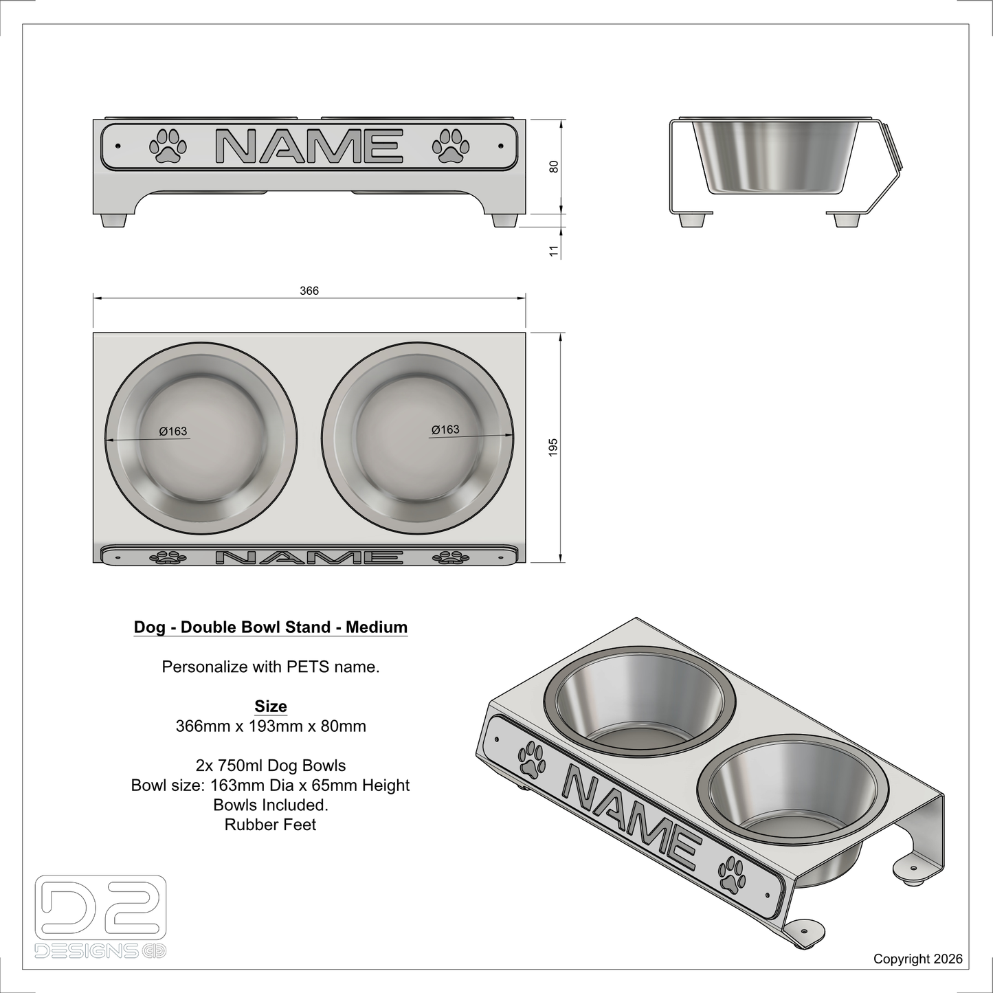 Dog - Personalized Bowl Stand - Medium