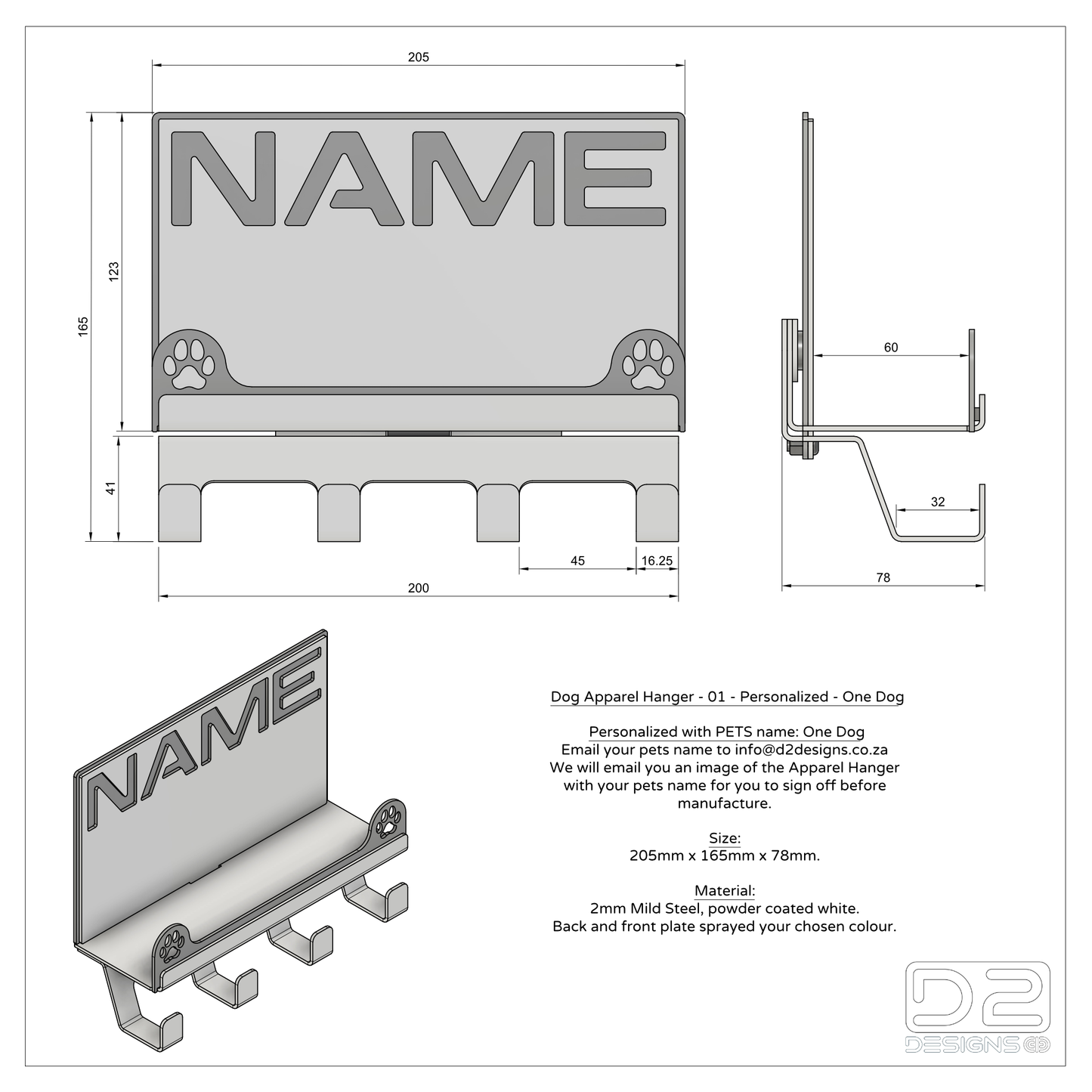 Dog Apparel Hanger - 01 - Personalized - One Dog