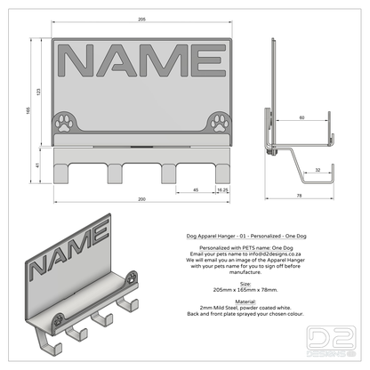 Dog Apparel Hanger - 01 - Personalized - One Dog